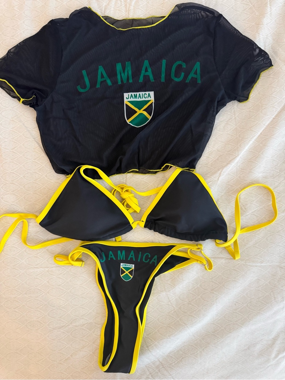 Jamaica Black & Yellow Bikini Set with Mesh Cover-Up